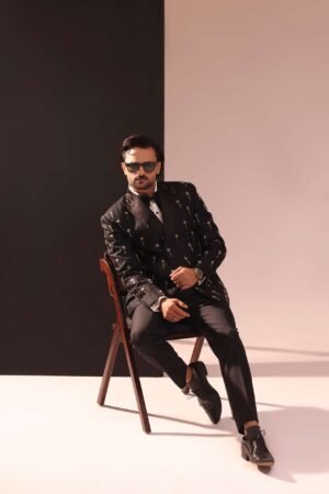 Black Suit With Special Textured Coat
