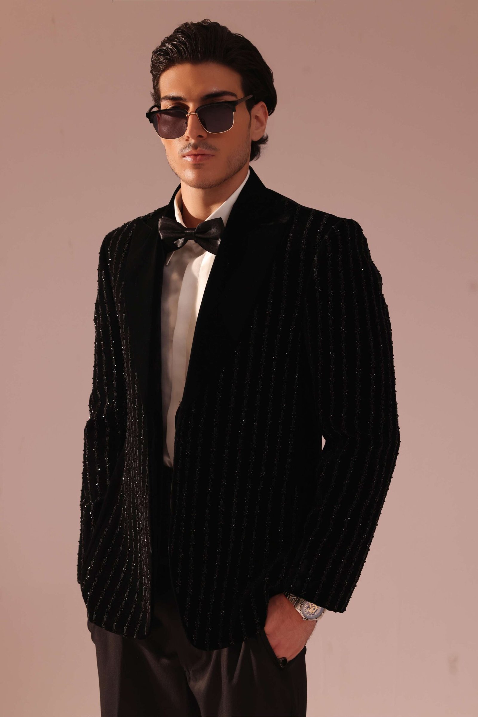 Noir Black Velvet Tuxedo Starlight Suit