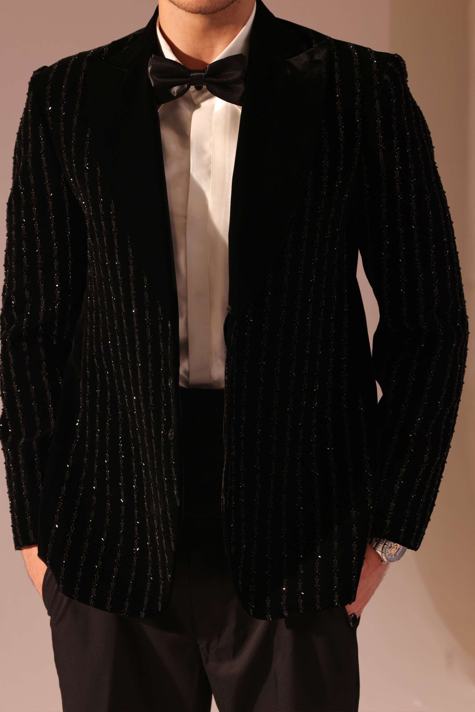 Noir Black Velvet Tuxedo Starlight Suit - Image 4