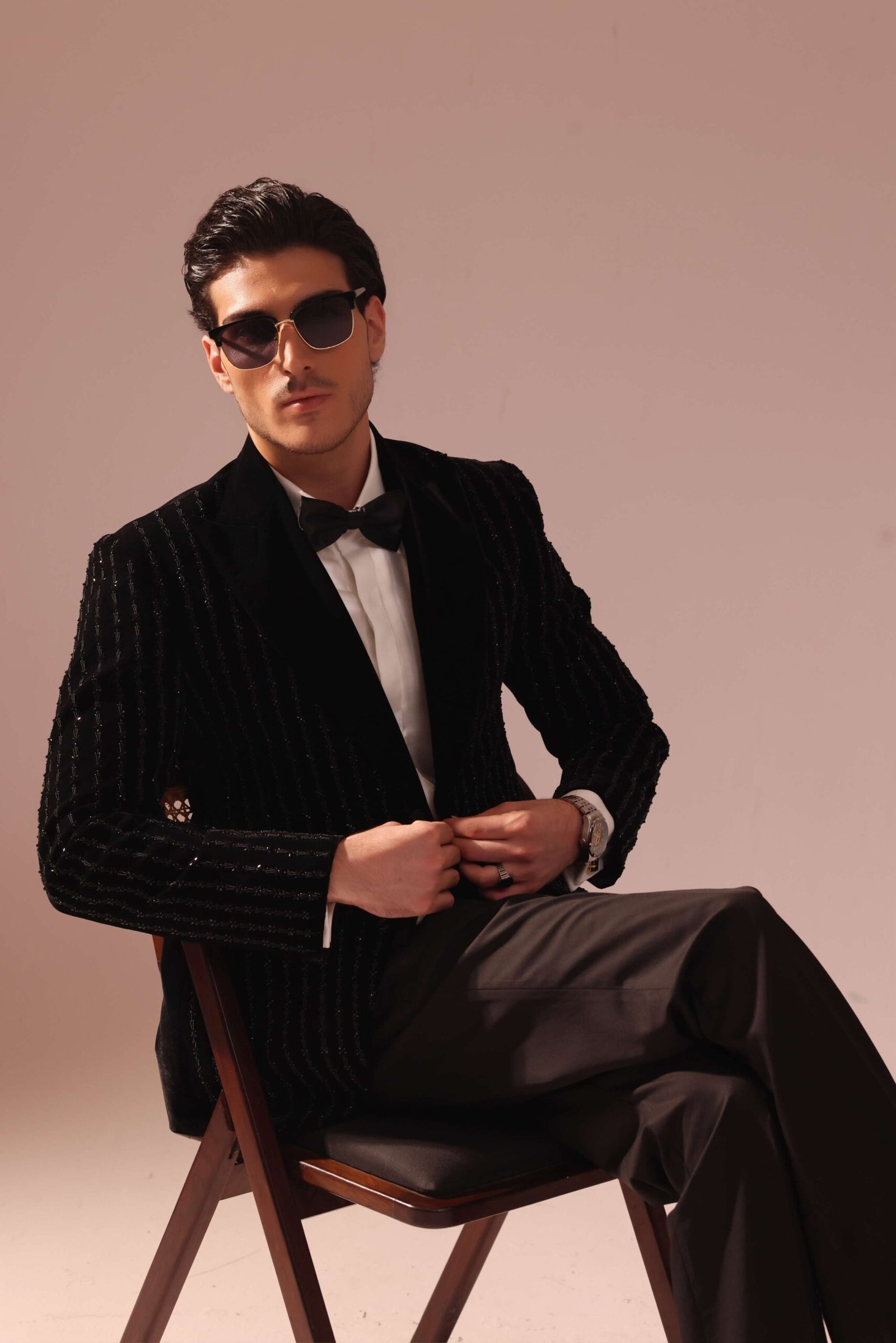 Noir Black Velvet Tuxedo Starlight Suit - Image 6